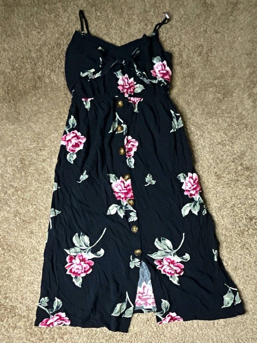 Mimi Chica Black Midi Dress with Pink Rose Print